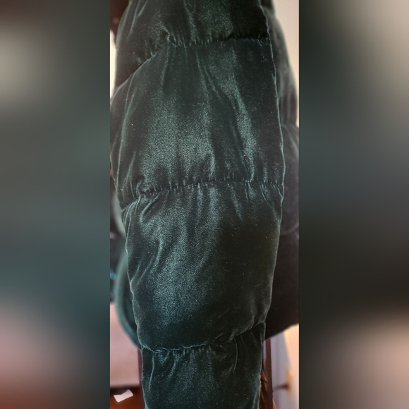 Zara Medium Emerald Green Velvet Puffer Jacket - Picture 6 of 11